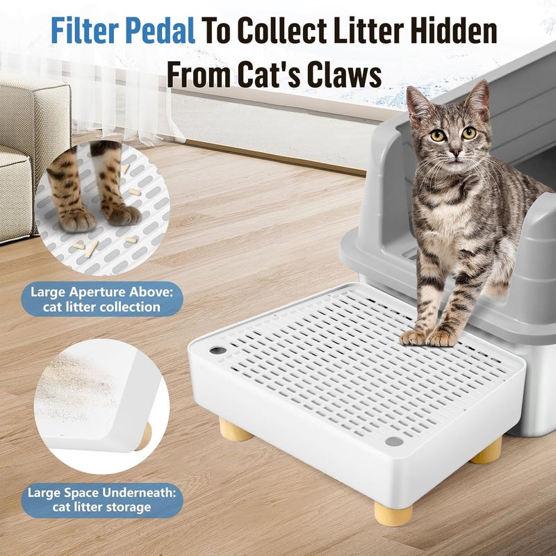 Bartuke Extra Large Cat Litter Box Step Ramp, Cat's Litter Catcher Mat with Wooden Feet, Filter Function, Pedal Stool for Self-Cleaning Cat Litter Box, Ideal for Kitten & Elderly Cats (White) - Image 3